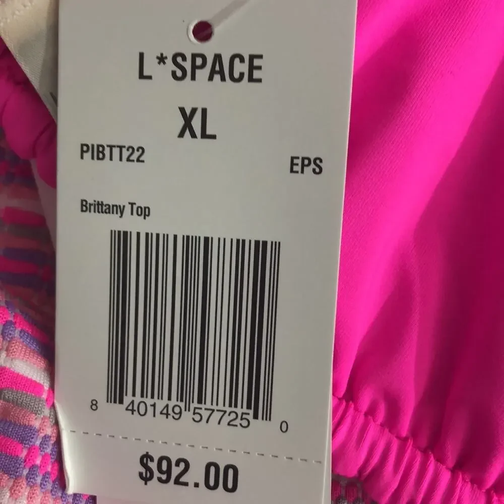 L*Space Bikini Brittany Top Camancho Bottom Electric Pink Pique Stripe XL NWT